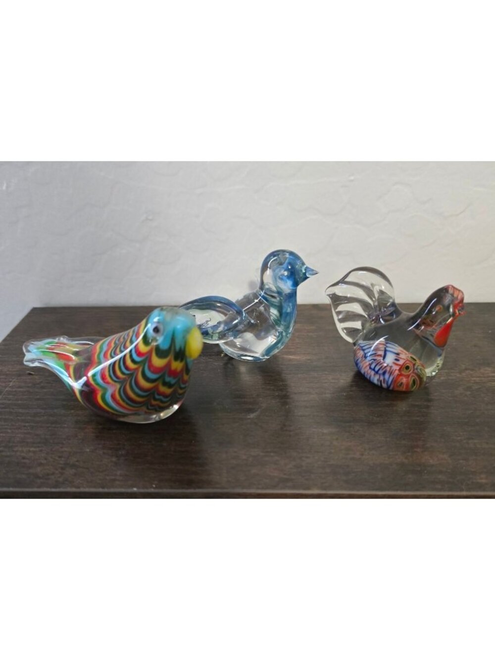 Set Of 3 Handblown Glass Bird Figurines - Multicolor Clear & Blue Designs